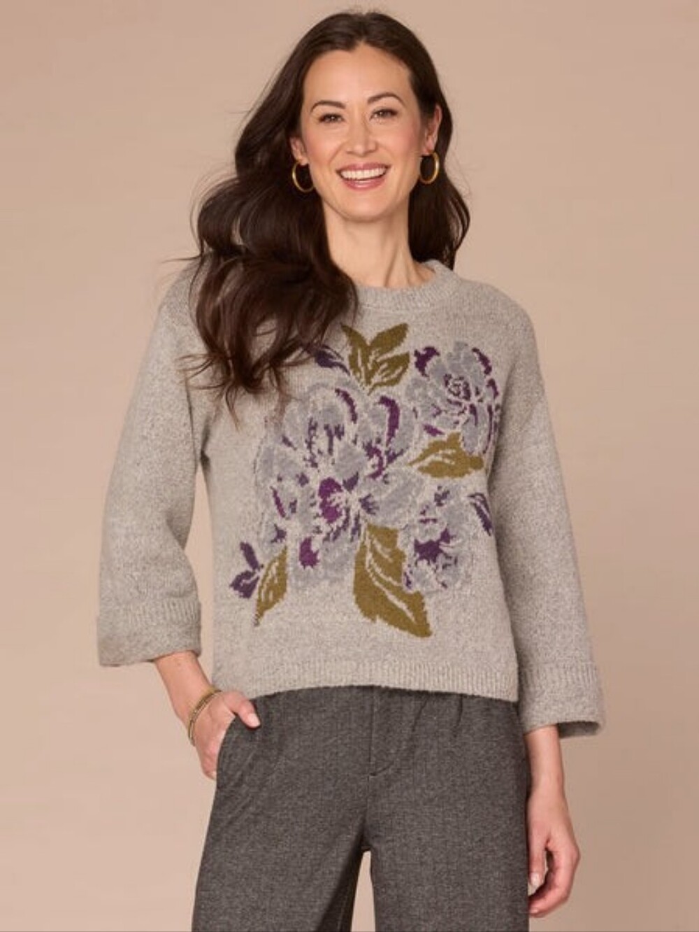 NWT "Democracy" Floral Jacquard Sweater Woman's Size Medium